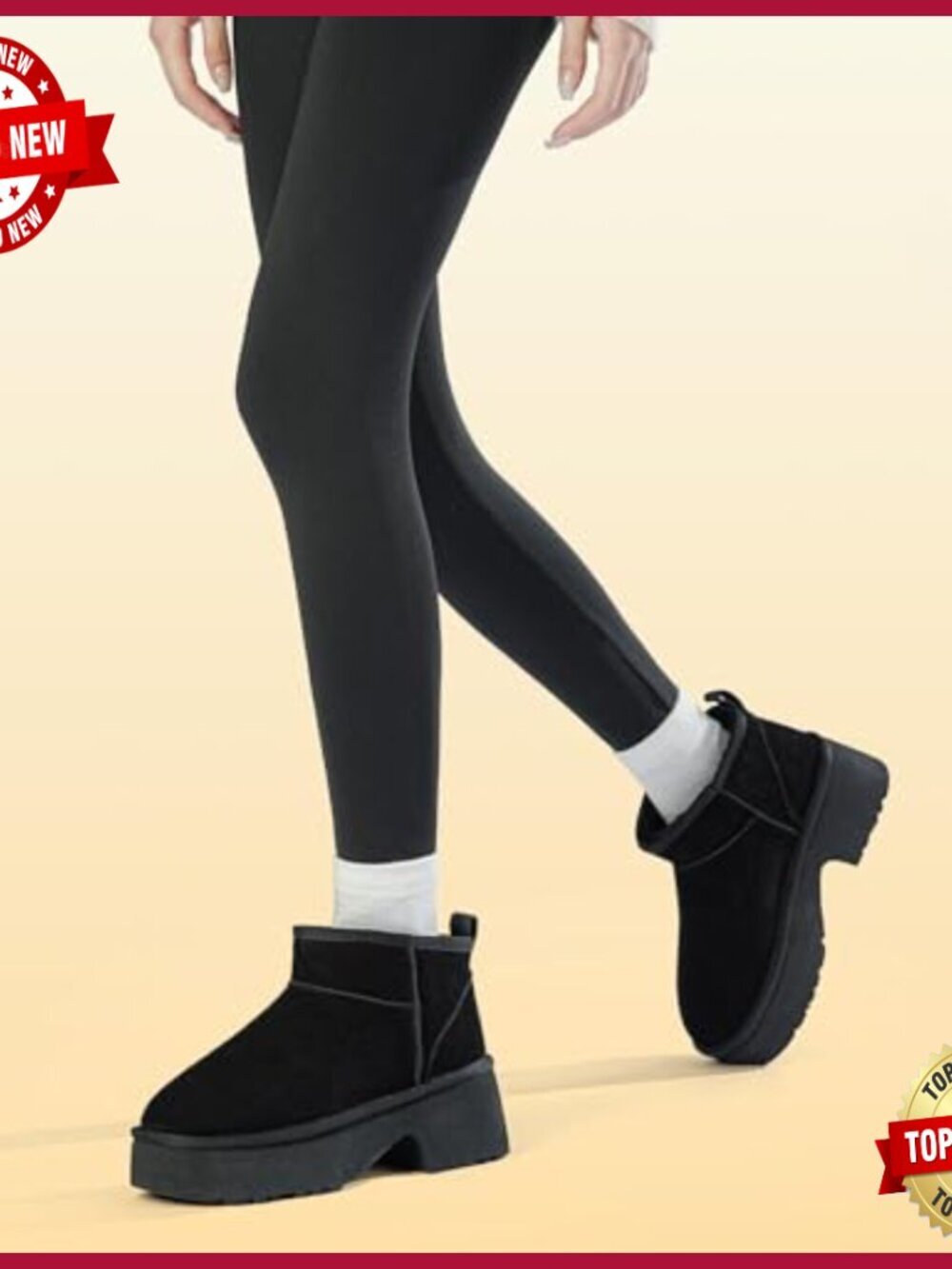 Platform Mini Boots for Women, Fur Lined Ankle Booties, Suede Winter Snow Boots - Picture 2 of 7